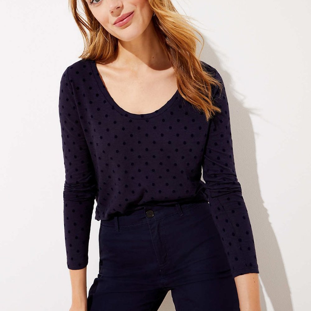 NWT Loft Vintage Soft Velvet Polka Dot Long Sleeve